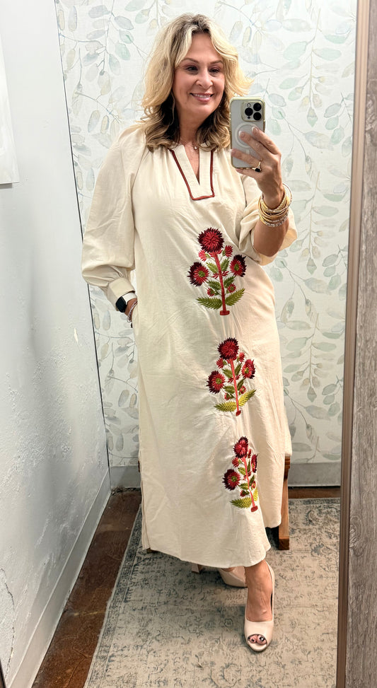 Embroidered Floral Long Dress