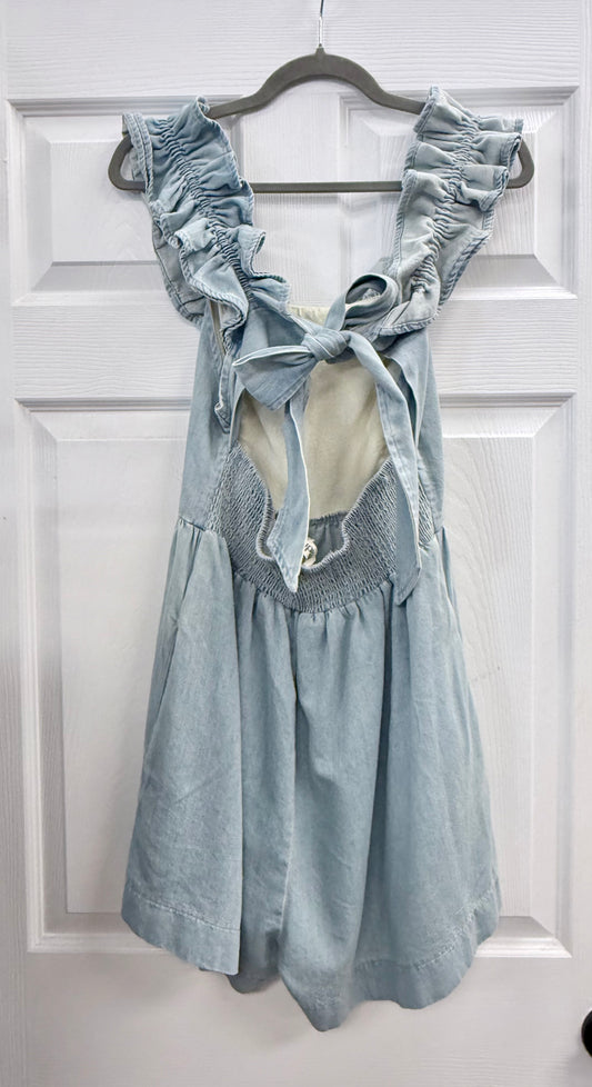 Ruffle shoulder denim romper