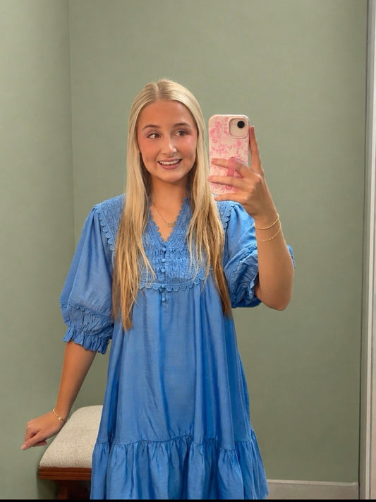 Smocked Bib Ruffle Babydoll Dress