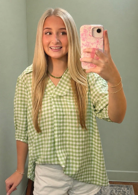 Gingham Puff Sleeve Blouse