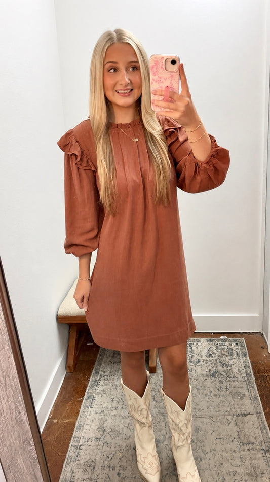 Linen Ruffle Shoulder Babydoll Dress