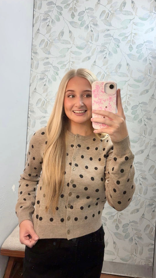 Taupe Polka Dot Cardigan
