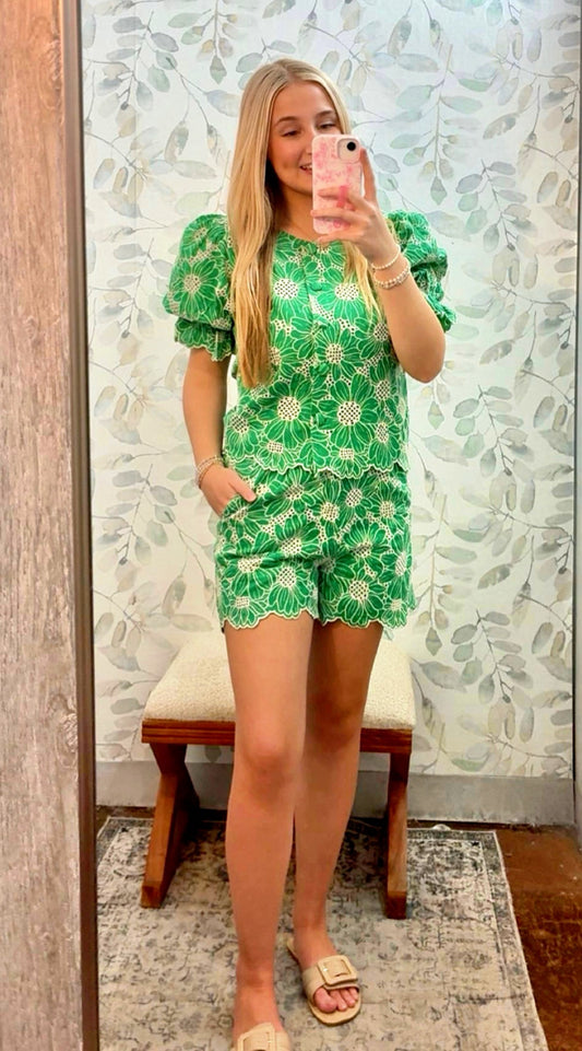 "Easy Peasy" green shorts