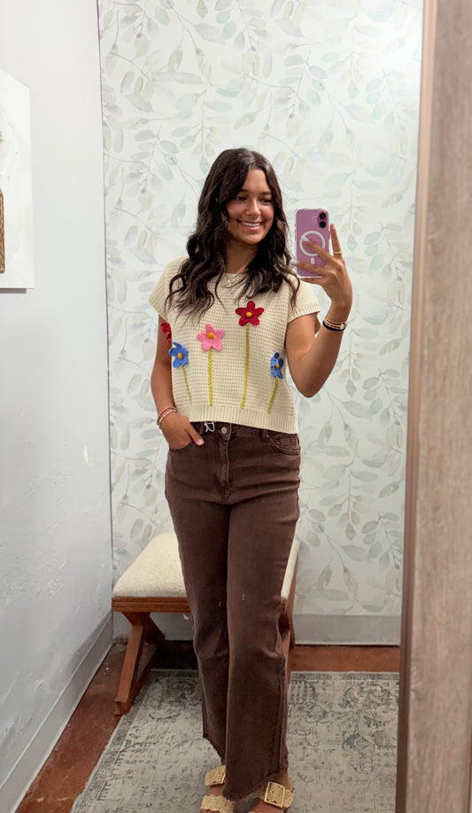 "Flirty Flowers" Sleeveless Sweater