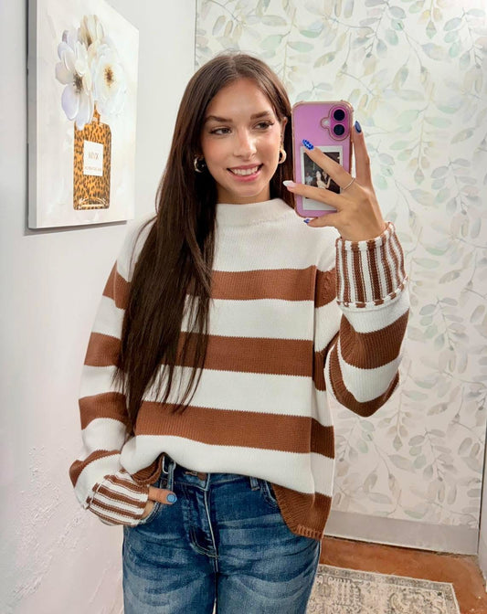 Deep Camel Striped Sweater