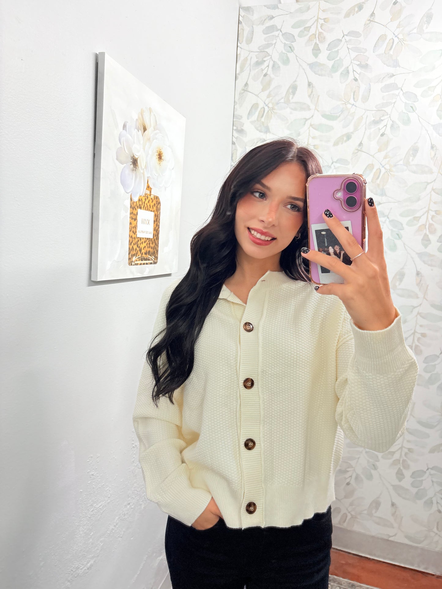 Cream Exposed Seam Button Down Knit Cardigan