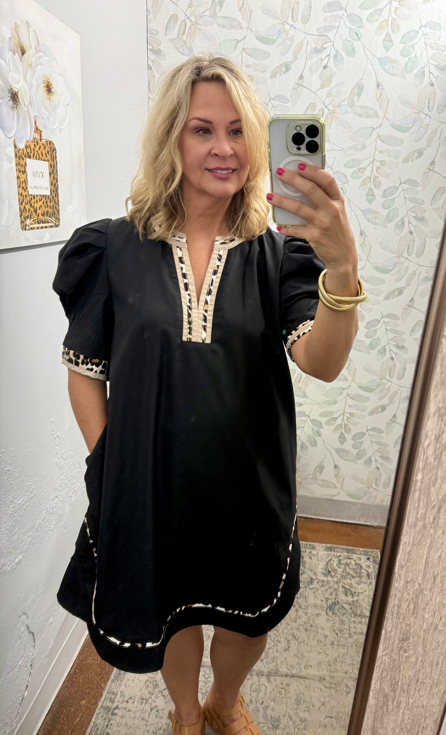 "Black with Cheetah Trim" Dress