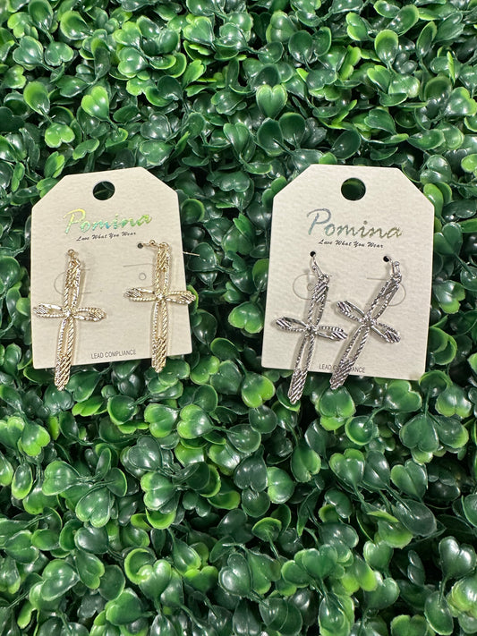 Texture Metal Cross Earrings