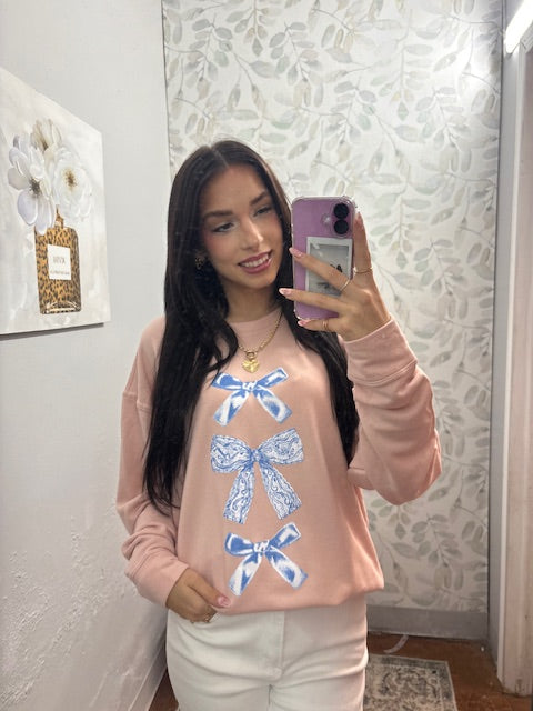 "Pink Coquette Blue Lace Bow" Sweatshirt