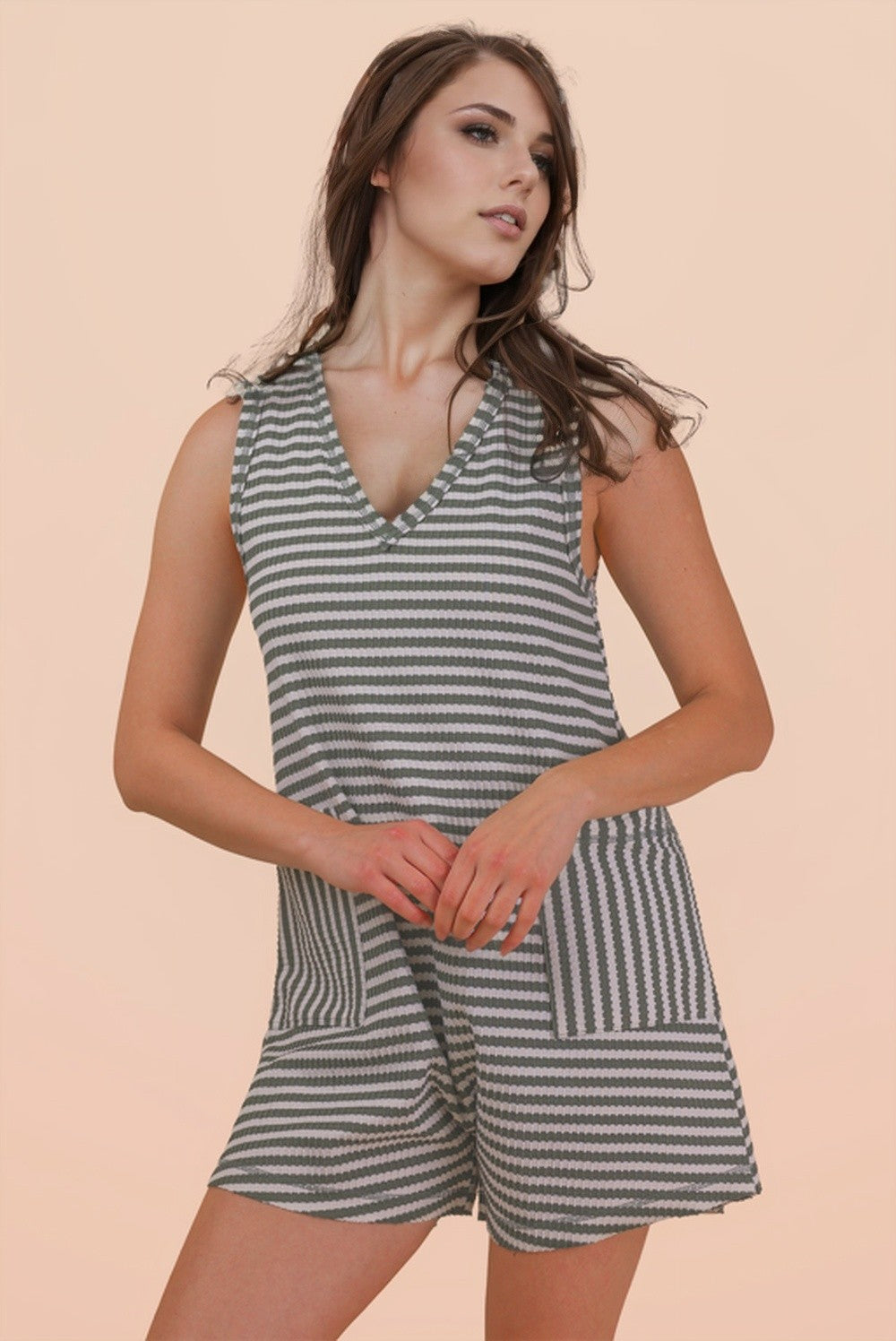 Stripped knit romper