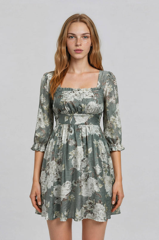 FLORAL SQUARE NECK I DRESS