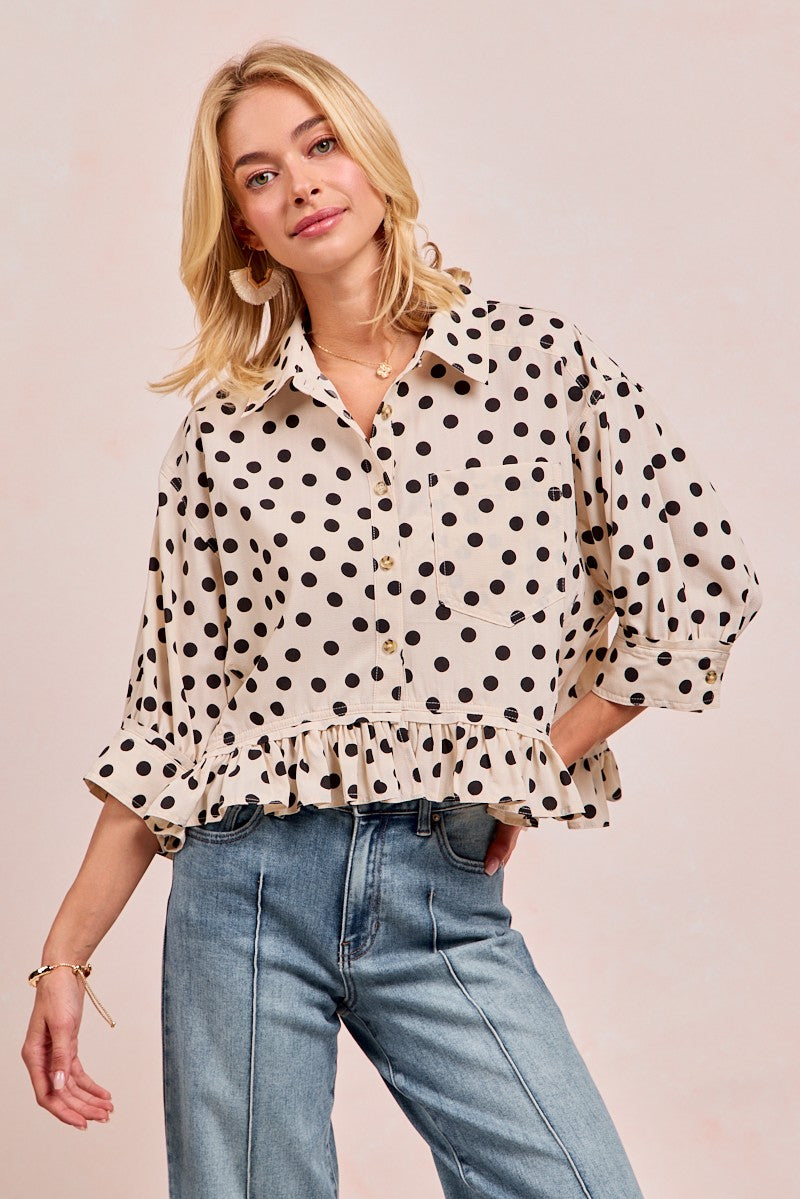POLKA DOT PEPLUM TOP