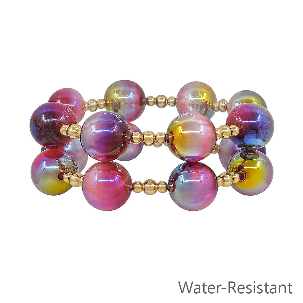 Gold Beaded with Purple "Candy" Beaded Stretch Bracelets