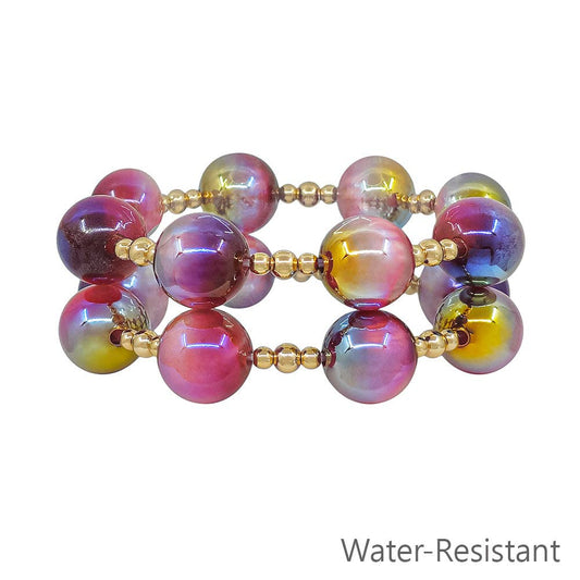 Gold Beaded with Purple "Candy" Beaded Stretch Bracelets