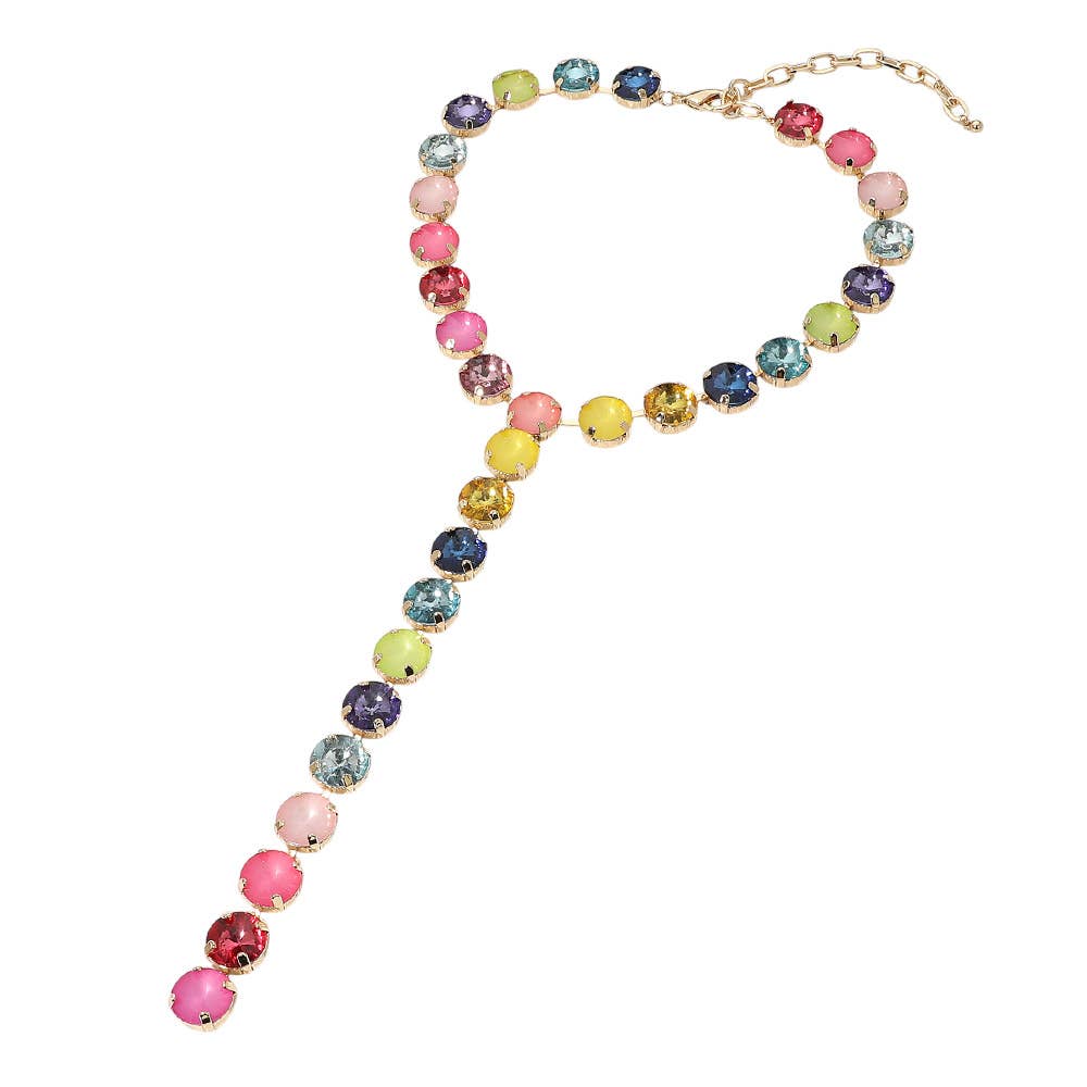 Multicolor Round Gem Link Y-Drop Statement Necklace