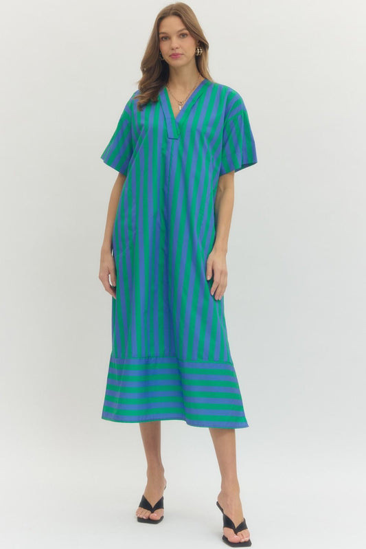 Green W/ Blue Stripes Dress