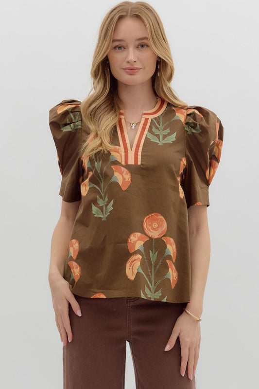 "Brown Floral" Top Regular & Curvy