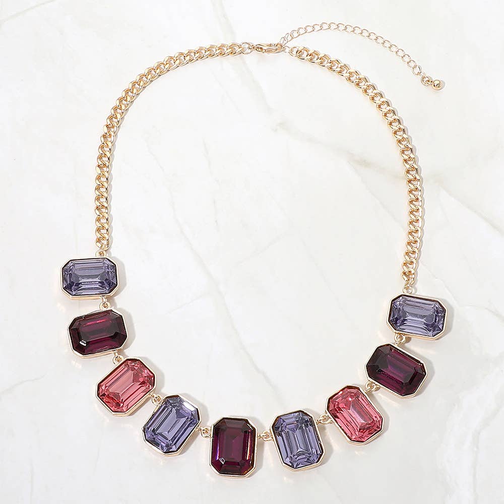 Emerald Cut Stone Cluster Link Necklace