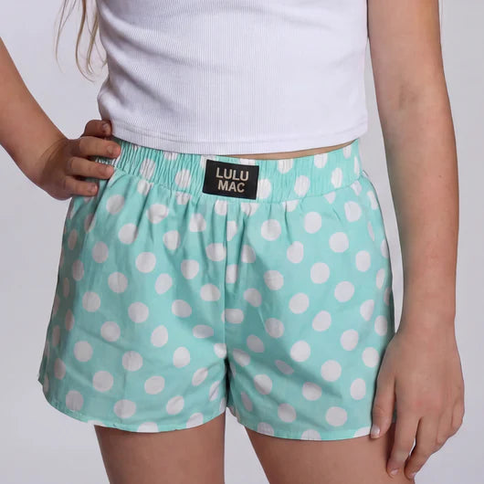 Mint Polka Dot Youth Shorts