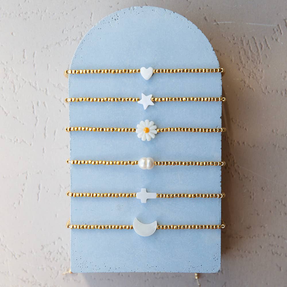 Intentions Cross Adjustable Bracelet with Mother of Pearl