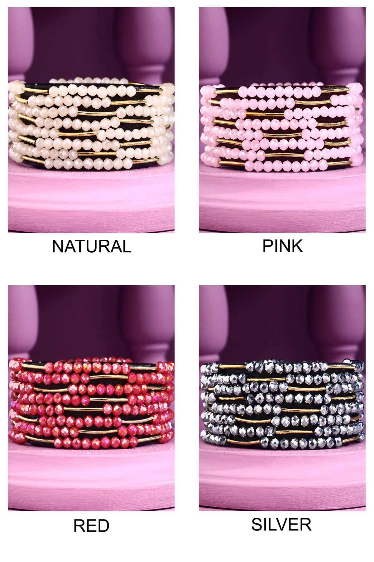 8 Layer Stackable Glass bead & Metal bracelet