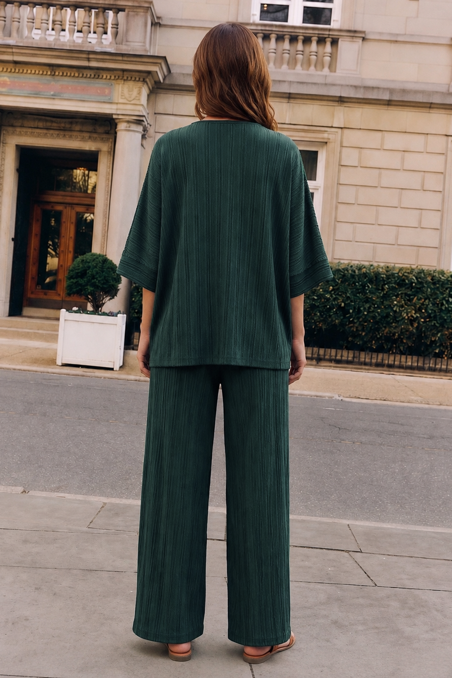 2-Piece Textured Dolman Sleeve + Relaxed Bottoms