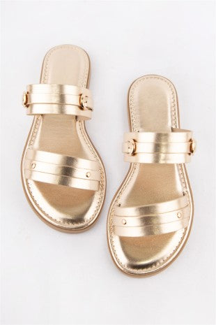 Double strap gold shoe