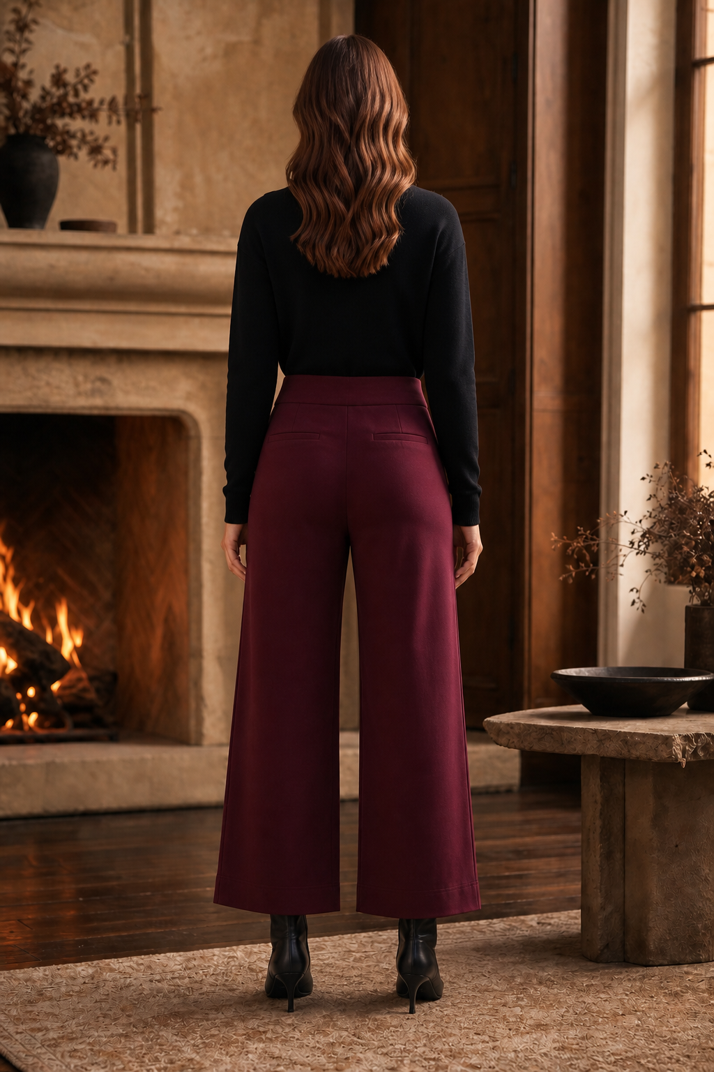 High Rise Twill Wide-Leg Pants