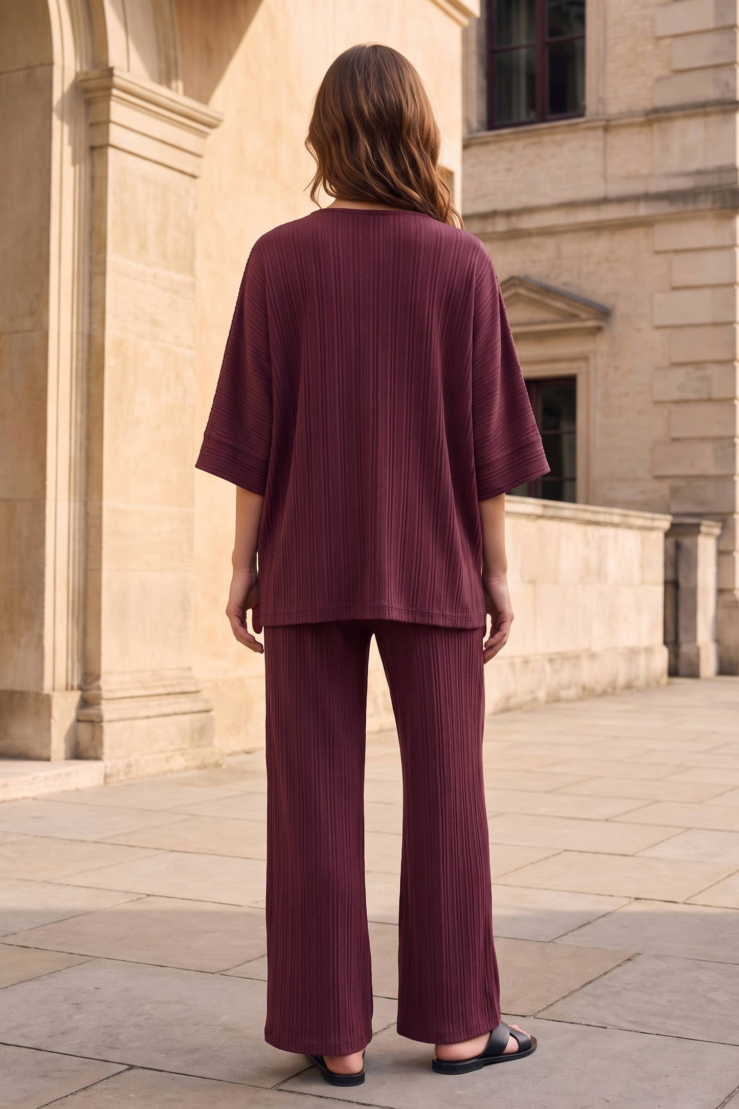 2-Piece Textured Dolman Sleeve + Relaxed Bottoms