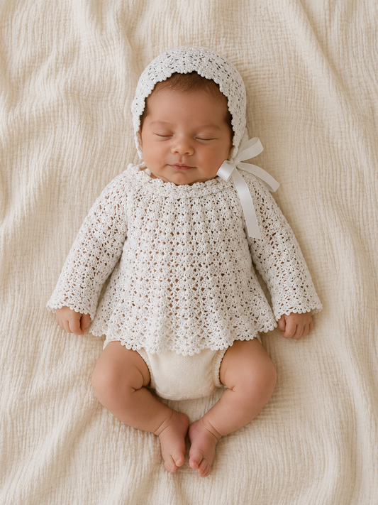 Scalloped Heirloom Baby Blouse + Bonnet