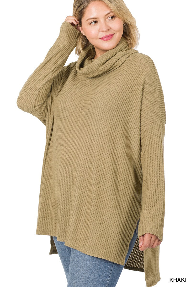 PLUS BRUSHED THERMAL WAFFLE COWL NECK SWEATER