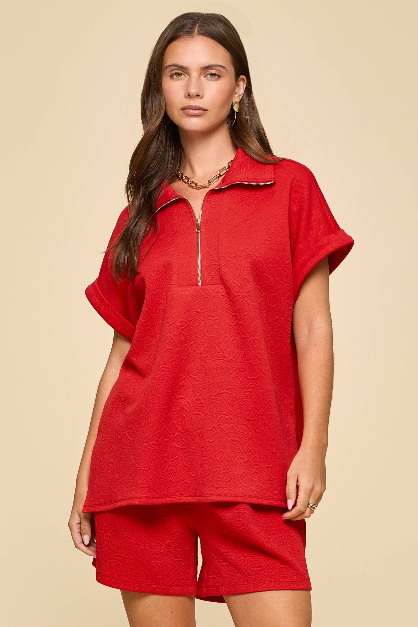 2-Piece Dolman Sleeve Top + Pleated Shorts Set