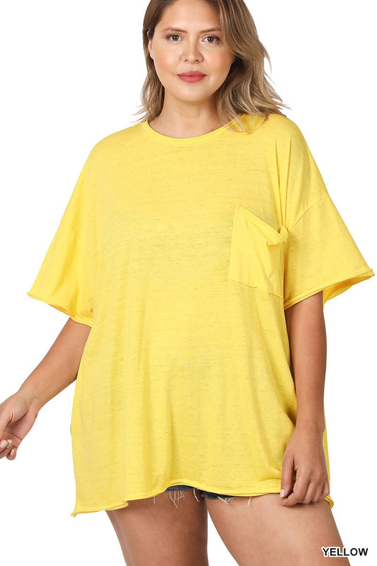 PLUS OVERSIZED MELANGE BURNOUT RAW EDGE TEE