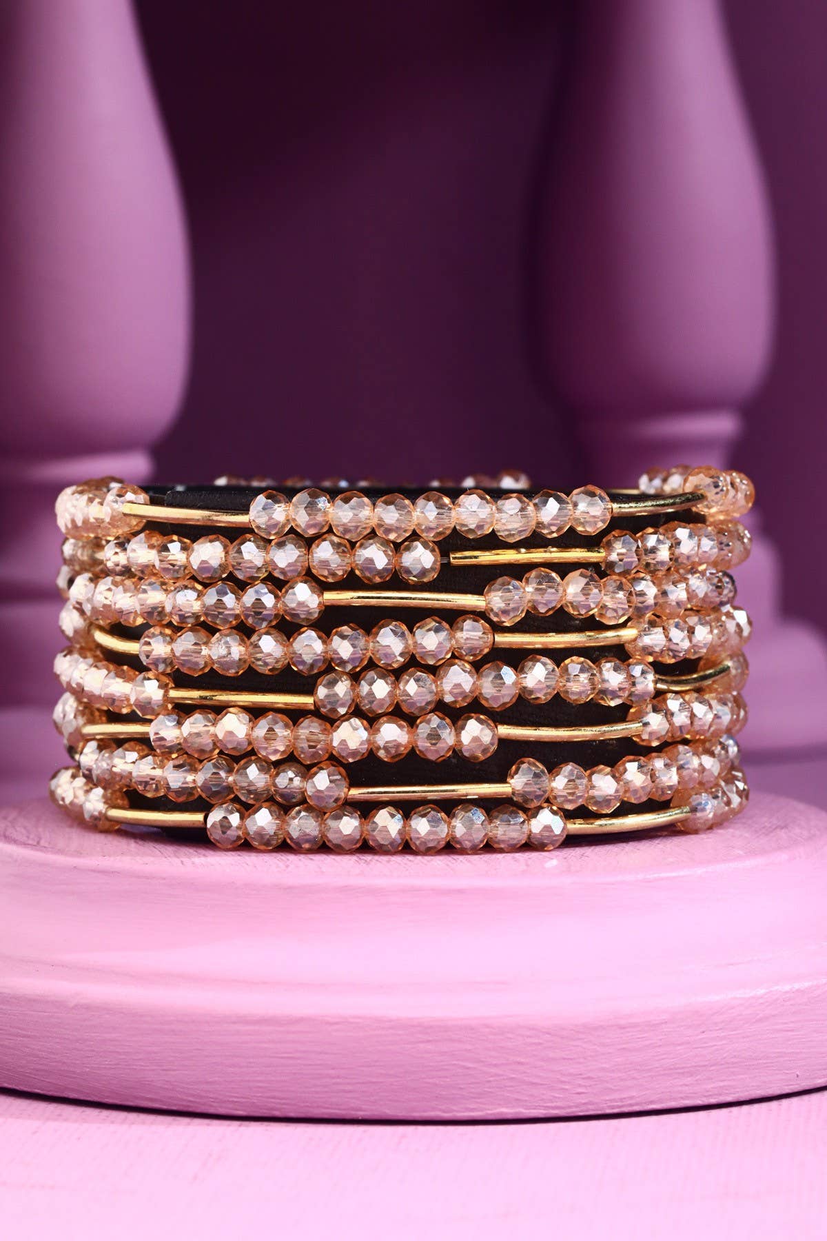 8 Layer Stackable Glass bead & Metal bracelet