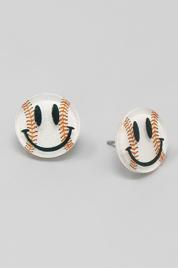 Sports Theme Smiley Face Acrylic Stud Earrings