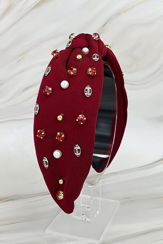 "Sports Football Embellished" Front Knot Headband