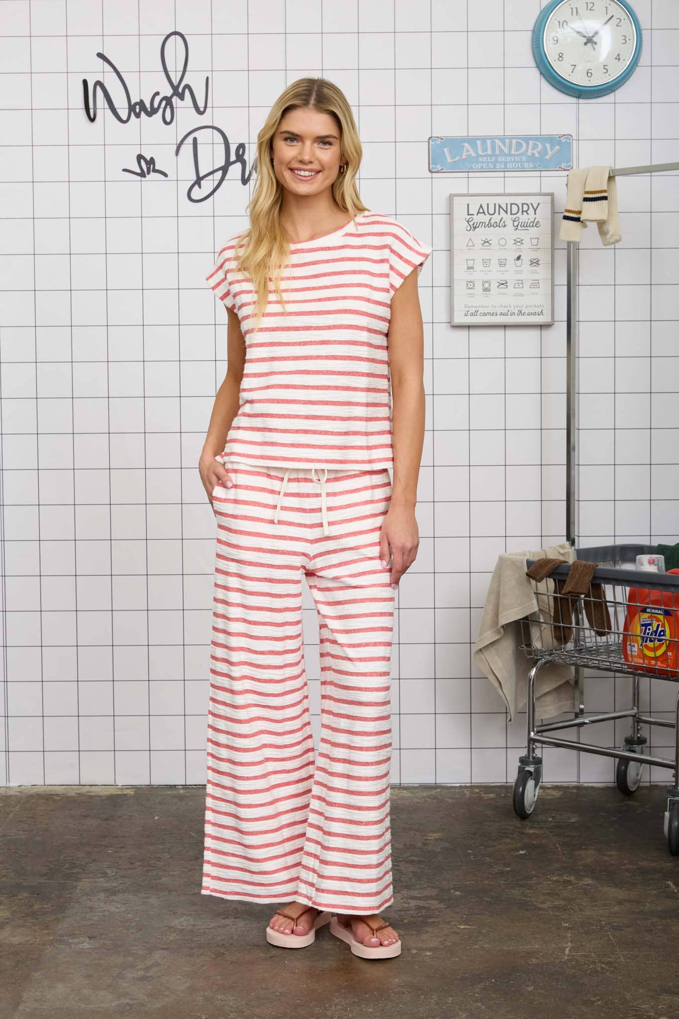 STRIPE DRAWSTRING WIDE LEG KNIT LOUNGE PANTS (PRE-ORDER)