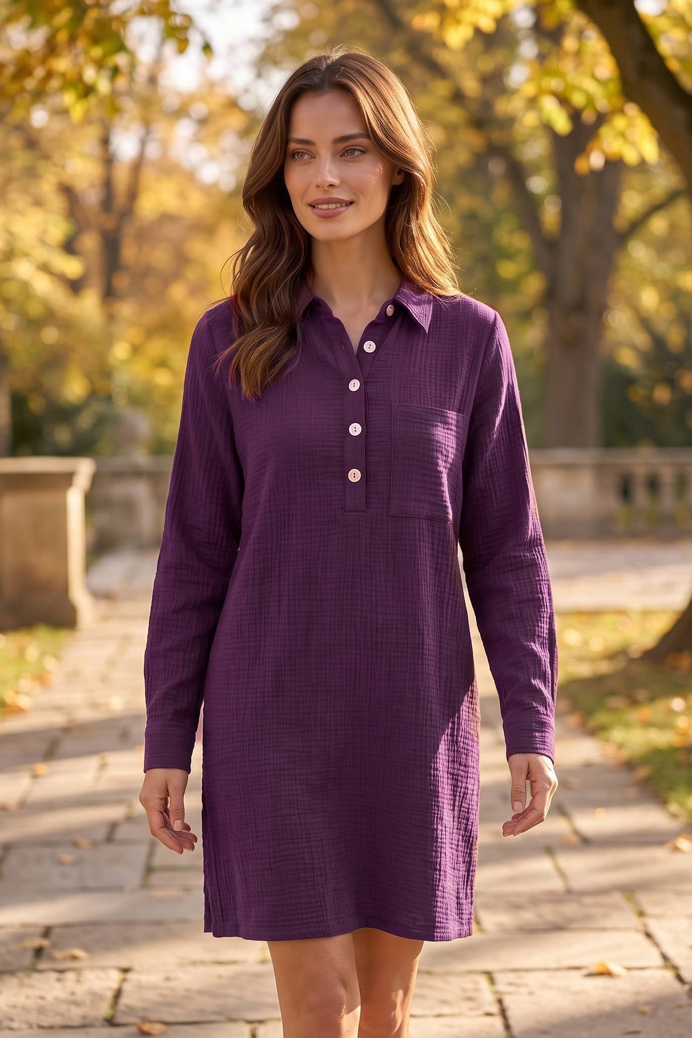 100% Cotton A-Line Button Down Lightweight Dress