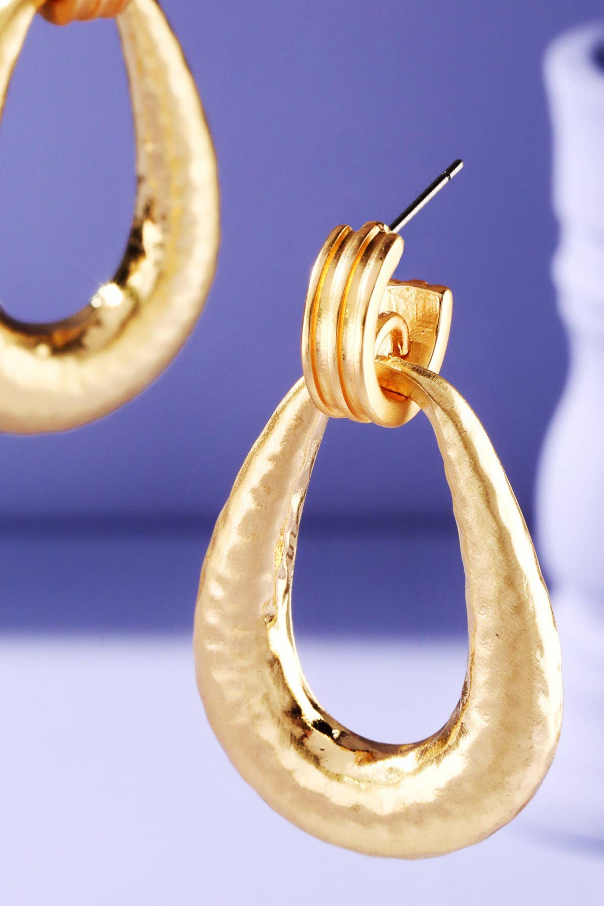 Hammered Metal Dangle Drop Hoop Earrings