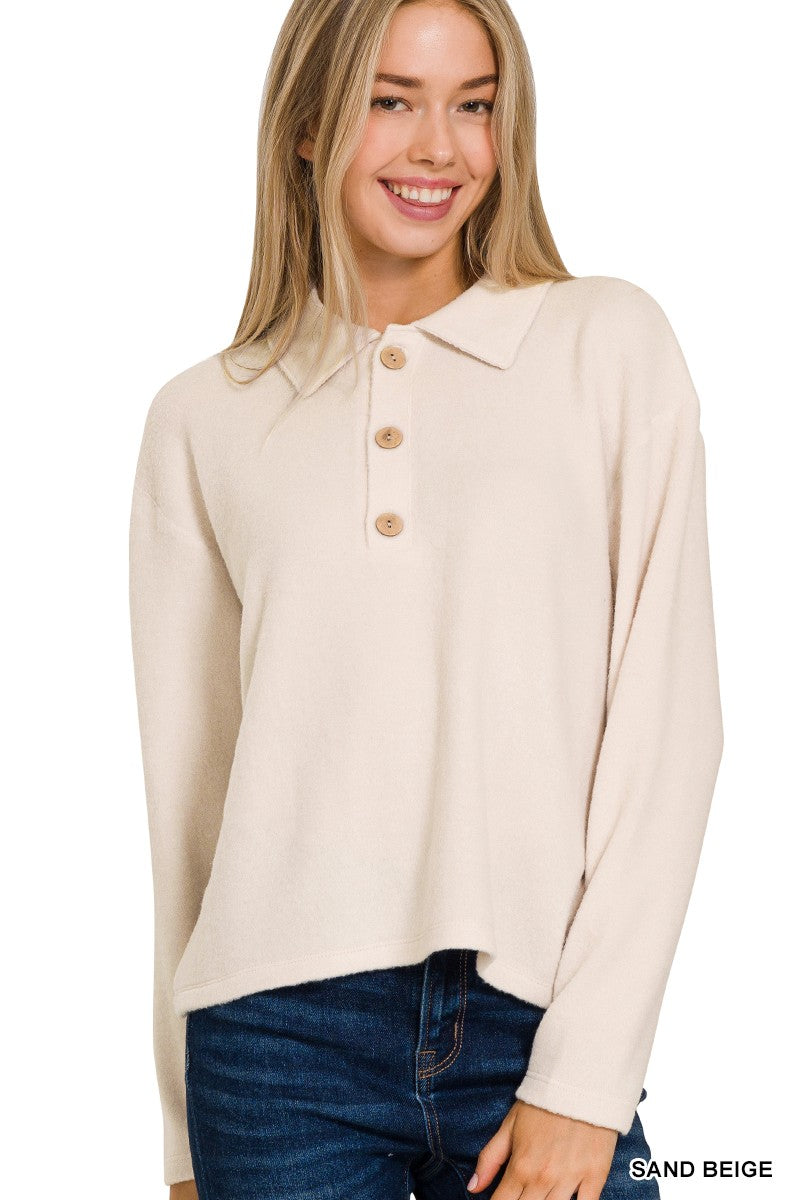 "Frannie's" BRUSHED MELANGE HACCI COLLARED SWEATER