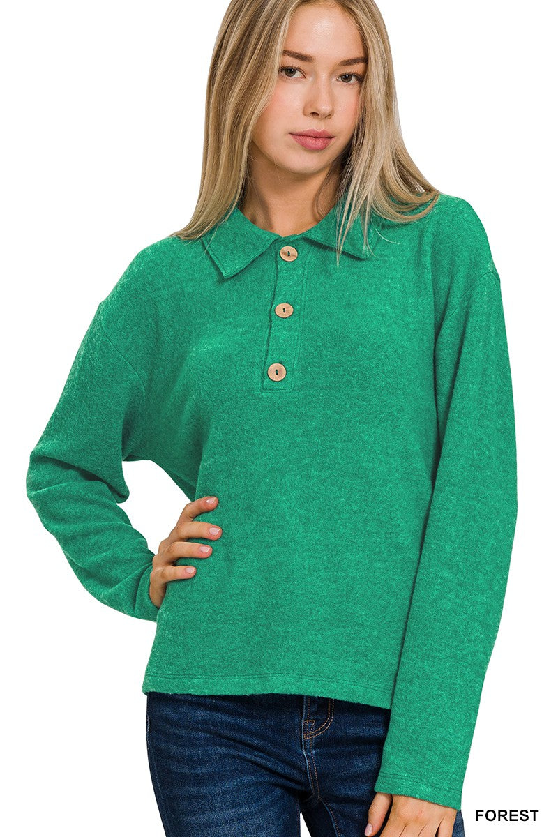 "Frannie's" BRUSHED MELANGE HACCI COLLARED SWEATER