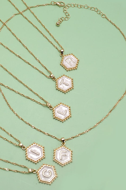 "Pearl Hexagon" Initial Necklace