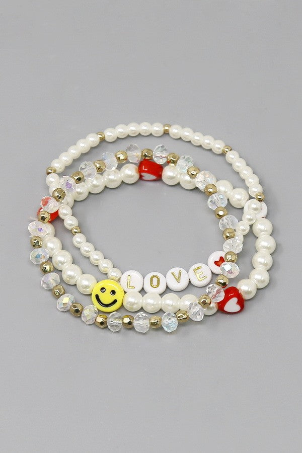 Love / Heart / Happy Face Beaded Bracelet Set