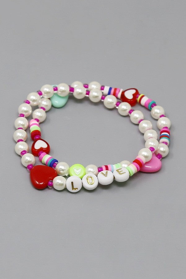 Love Heart Beaded Bracelet Set