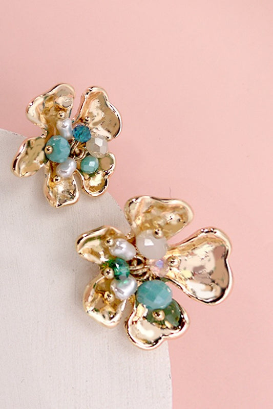 Gold Flower Bead Earrings