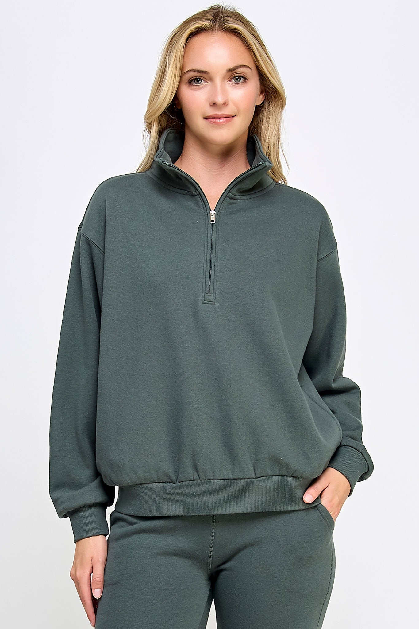 Beige Fleece Half Zip Up With Mock Neck Collar