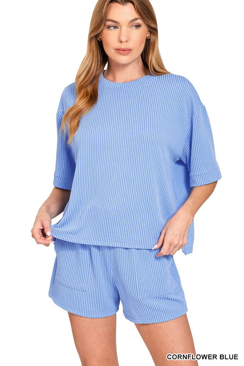 Raised ribbed short set