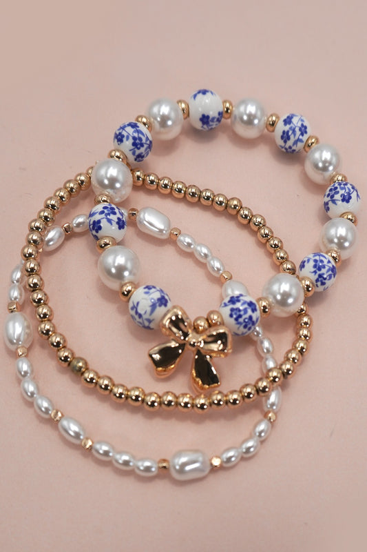 Blue Ceramic Porcelain Bow Bracelet