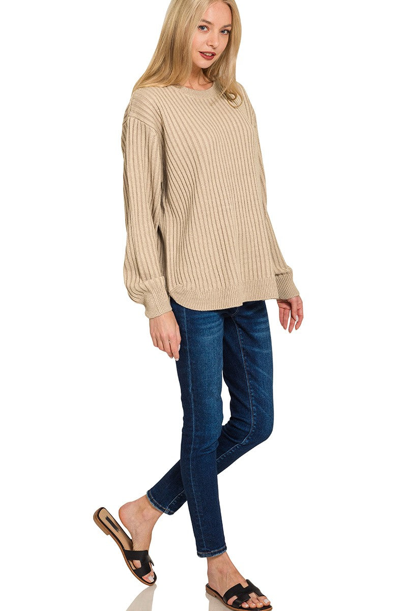 CURVED HEM TWO-TONE SWEATER