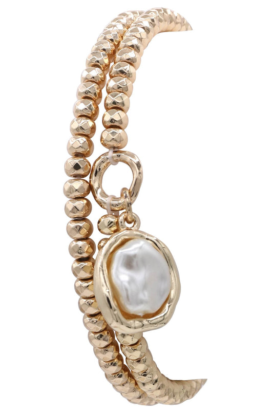 Faceted Beaded Cream Pearl Bracelet Set